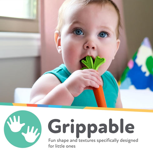 Nuby Silicone Carrot Tube Teether - Baby Teething Toy - Massaging Bristles for Sore Gums - 3+ Months...